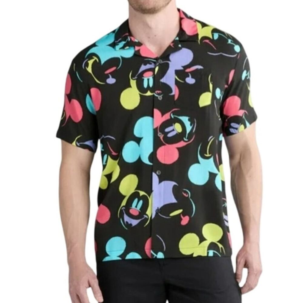 Disney Mickey and Friends Mens All Over Graphic Print Short Sleeve Shirt Size XL